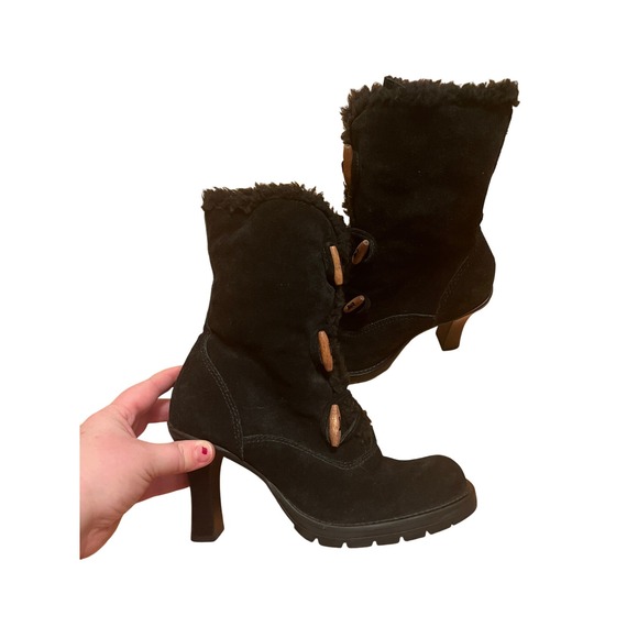 Steve Maddens Vintage NWOB Kacey 90s Y2K Leather Suede Heeled Fur Lined Boots 8B - Picture 1 of 7